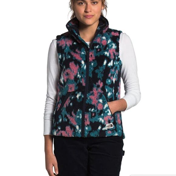 The North Face Campshire 2.0 Fleece Vest Woman's size Large Blue and pink Floral - Picture 1 of 10